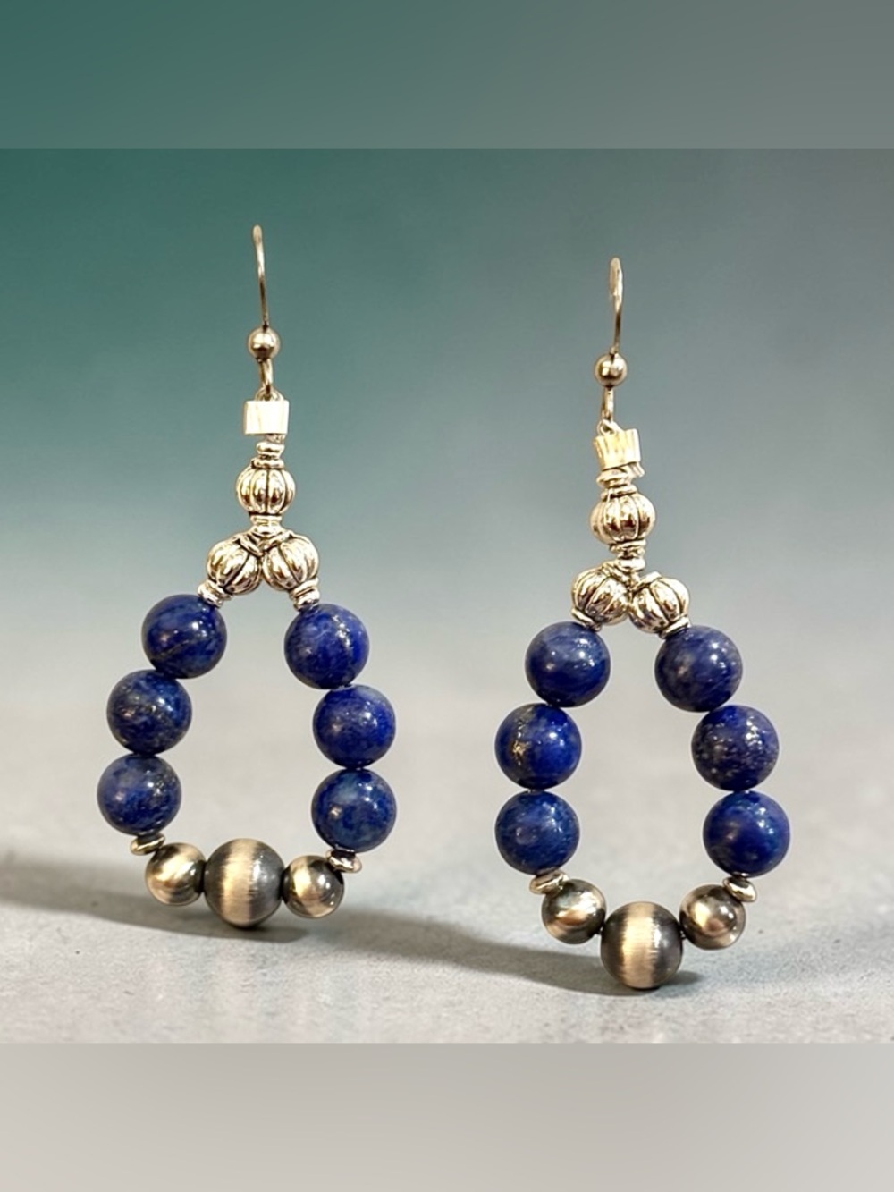 Vintage Southwestern Style Blue Lapis Sterling Silver Navajo Pearls Earrings